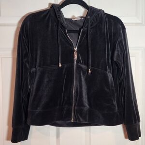 Cable & Gauge Studio Soft Black Velour Zip Up Hooded Sweater XS